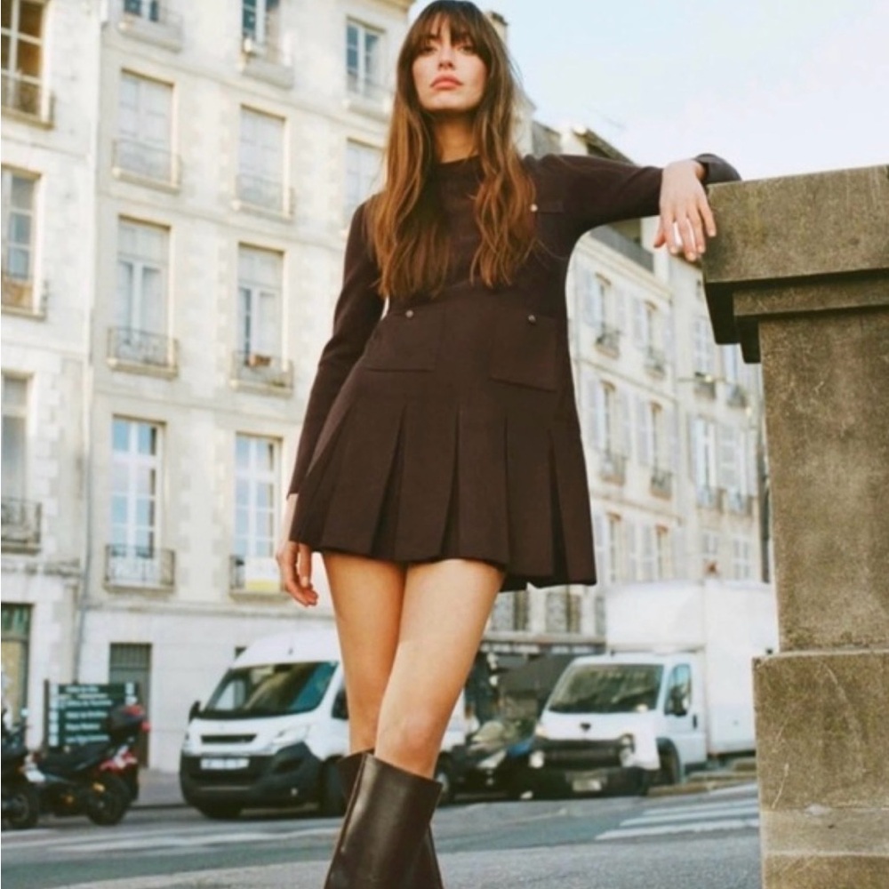 NWT ZARA Chocolate Brown Knit Mini Dress